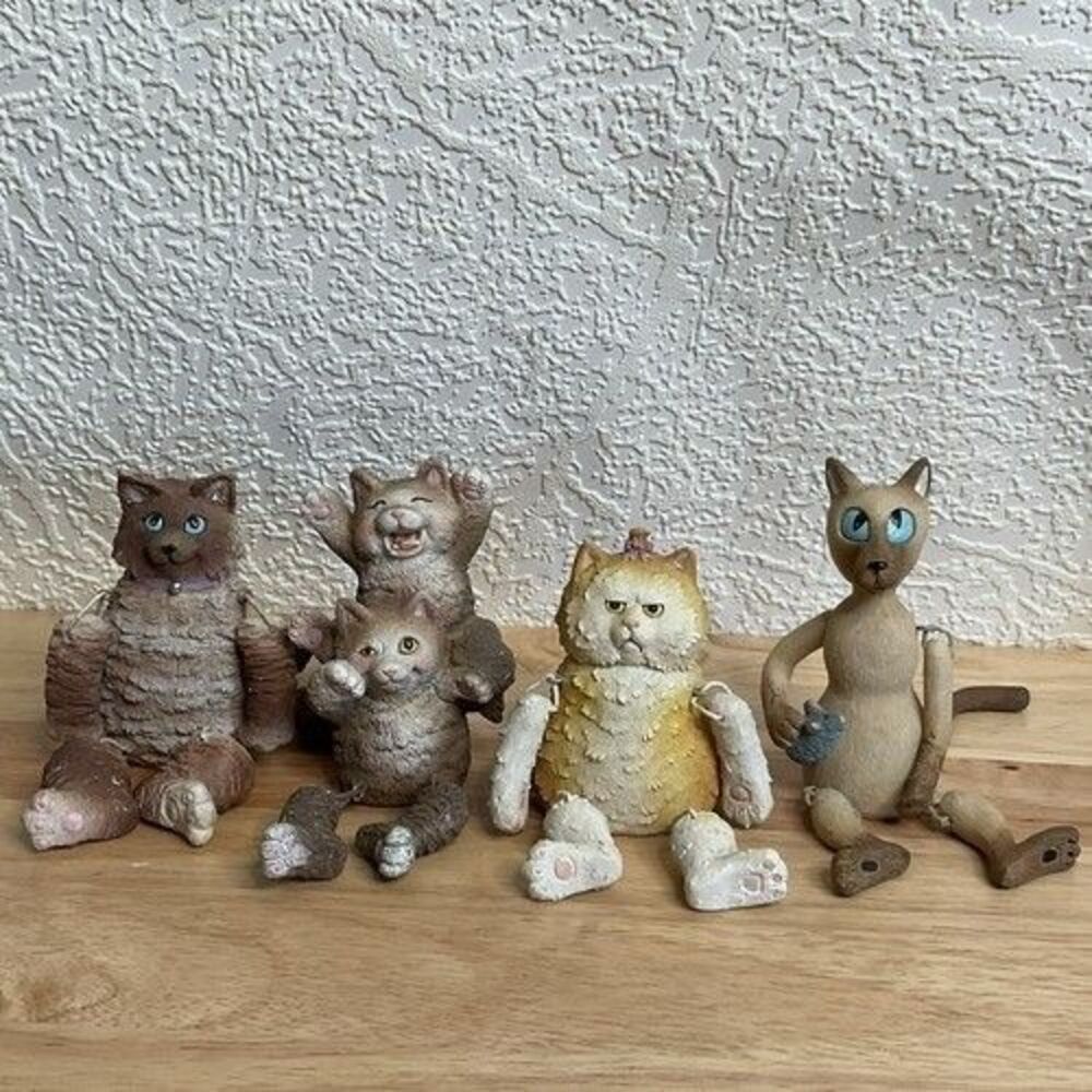 WMG Lot Of 4 Cat Shelf Sitters 2004, Dangling Arms Legs & Tail Resin Figurines
